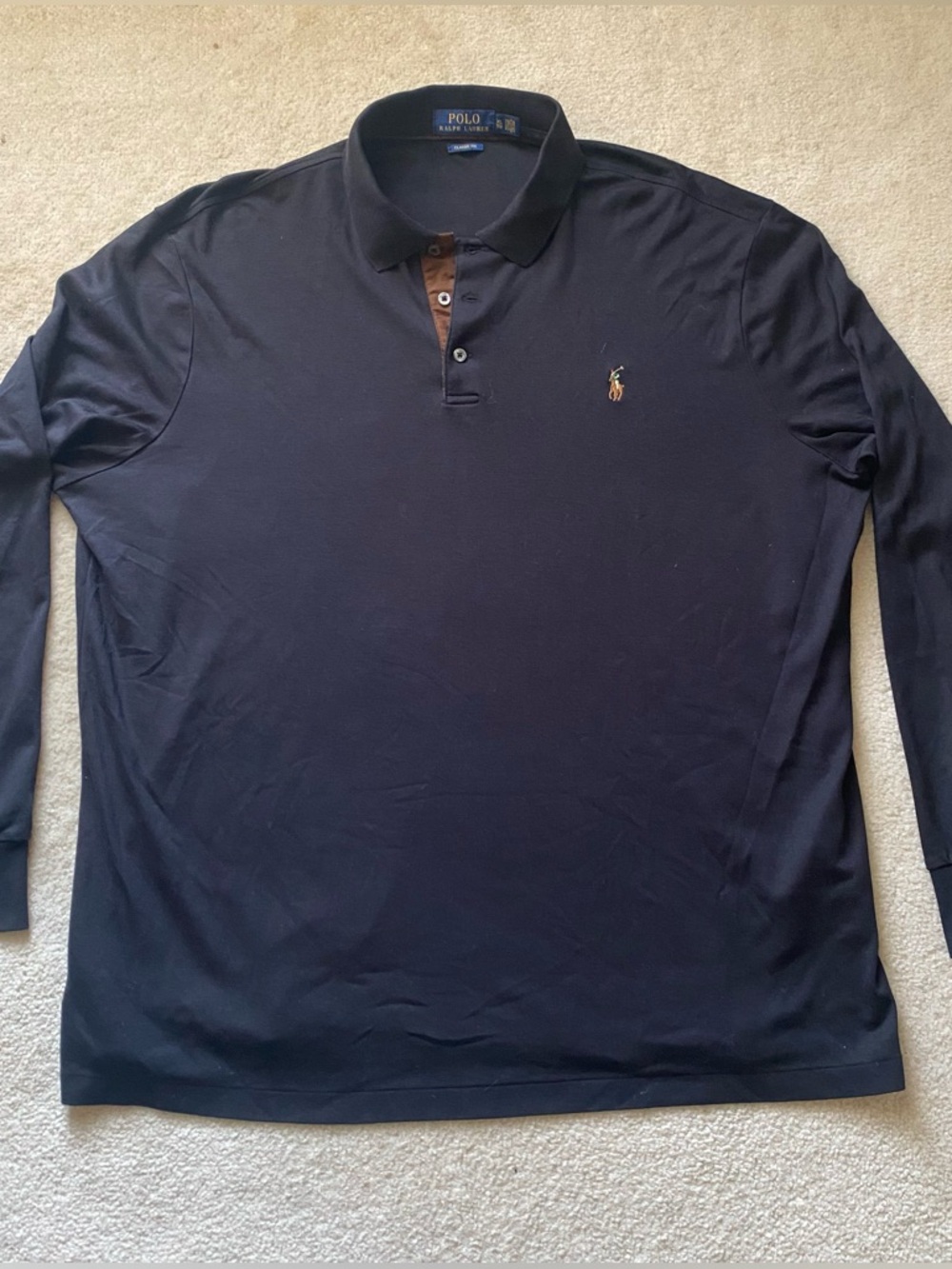 Polo Ralph Lauren Shirt Mens XL Black Long Sleeve Pima Soft Cotton Flesh Pony